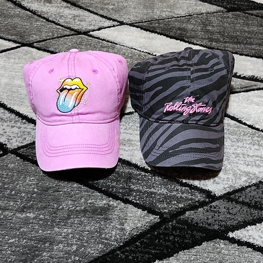 THE ROLLING STONES EMBROIDERED PINK & GRAY ZEBRA PRINT BUNDLE HATS PRICE…